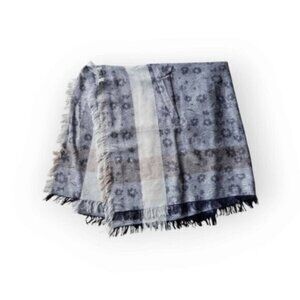 Italian Wrap Fringe Blanket Scarf Floral Blue